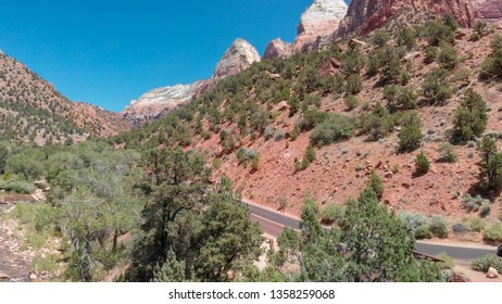 Zion National Park, Aerial View On A Sunny Day.