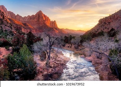 Zion national park late autumn landscape view with Watchman peak, Utah, USA - Powered by Shutterstock