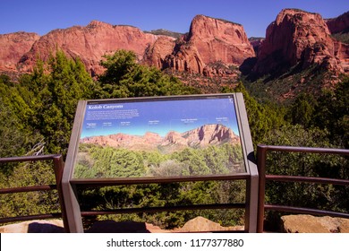 ZION NATIONAL PARK, UTAH - SEP 25, 2013 - Map Of Kolob Canyon Trails In Zion National Park, Utah