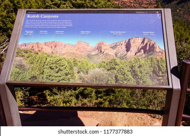 ZION NATIONAL PARK, UTAH - SEP 25, 2013 - Map Of Kolob Canyon Trails In Zion National Park, Utah