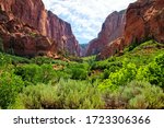 Zion National Park, view through the red cliffs of Kolob Canyon, USA 