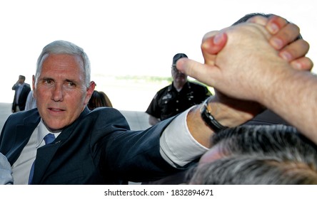 Zionsville, Indiana, USA, July 16, 2016
Indiana Governor Mike Pence Shakes Hands With The Crowd Of About 500 Supporters On His Return To Indiana As The Official Republican Vice Presidential Candidate 