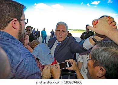 Zionsville, Indiana, USA, July 16, 2016
Indiana Governor Mike Pence Shakes Hands With The Crowd Of About 500 Supporters On His Return To Indiana As The Official Republican Vice Presidential Candidate 