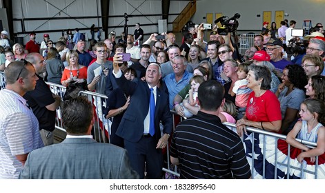 Zionsville, Indiana, USA, July 16, 2016
Indiana Governor Mike Pence And His Wife Karen Take Selfies With The Crowd Of About 500 Supporters  As The Official Republican Vice Presidential Candidate 