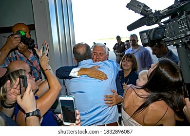 Zionsville, Indiana, USA, July 16, 2016
Indiana Governor Mike Pence Hugs One Of His Long Time Friends On His Return To Indiana As The Official Republican Vice Presidential Candidate 