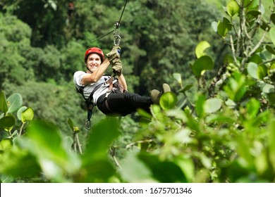 zip line jungle adventure rain forest canopy man gliding cable adult man on zipline andes rainforest in ecuador zip line jungle adventure rain forest canopy man gliding cable satisfied race zipline ca - Shutterstock ID 1675701346