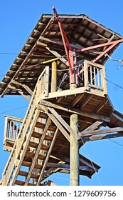 Zipline Platform Against A Brilliant Blue Sky