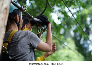 Zipline In Vang Vieng, Laos During Summer Season