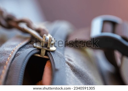 Zipper on the bag close-up.