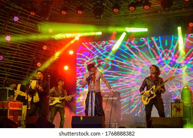 Ziro, Arunachal / India: 28 Th Sept 2019: The NION Music Band Of Shillong During Stage Performance In Ziro Festival Of Music (ZFM 2019). Translation- Ziro/ Shillong- A Place In Arunachal And Megalaya.