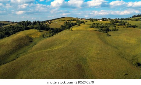 Zlatibor Hills Landscape In Summer From Above, Aerial Drone Photography Of Green Pasture Land And Woods