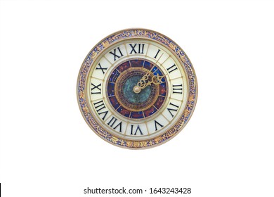 zodiac clock wall isolate on white background. vintage roman clock wall.