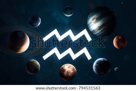 Zodiac sign - Aquarius. Middle of the Solar system. Elements of this image furnished by NASA