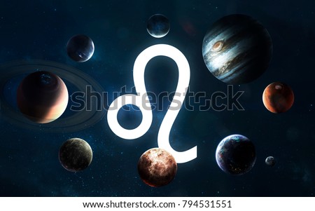 Zodiac sign - Leo. Middle of the Solar system. Elements of this image furnished by NASA