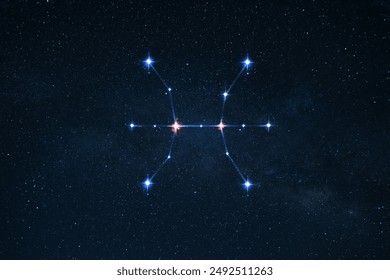 Zodiac sign Pisces on the night starry sky with stars. Astrology, concept - Powered by Shutterstock