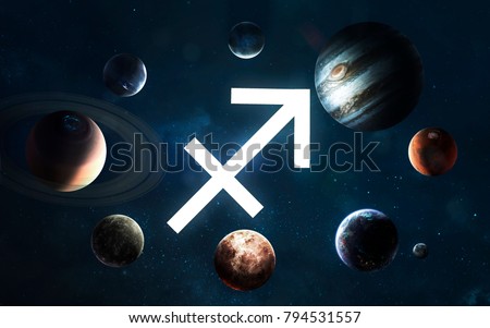 Zodiac sign - Sagittarius. Middle of the Solar system. Elements of this image furnished by NASA