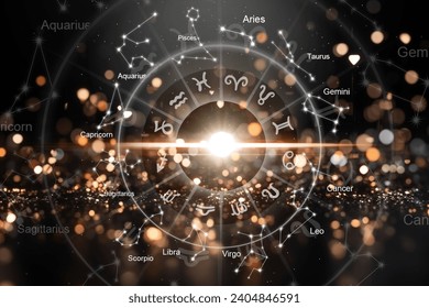 Zodiac signs in big  horoscope circle in bright background - Powered by Shutterstock