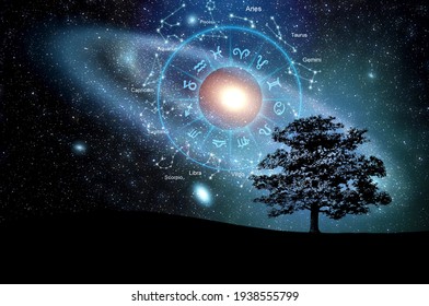 Zodiac signs inside of horoscope circle. Astrology in the sky, horoscopes concept - Shutterstock ID 1938555799