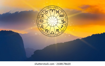 Zodiac signs inside of horoscope circle astrology and horoscopes concept - Shutterstock ID 2108178620