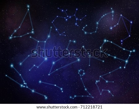 Zodiac star, constellation, on night sky with cloud and stars