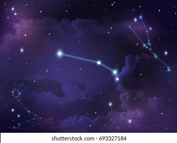 Zodiac Star,Aries Constellation, On Night Sky With Cloud And Stars