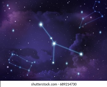 Zodiac Star,Cancer Constellation, On Night Sky With Cloud And Stars