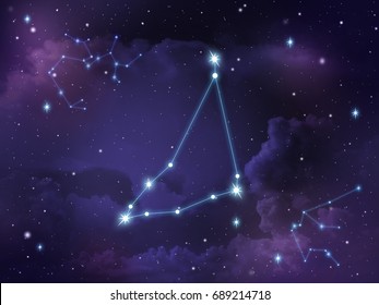 Zodiac Star,Capricorn Constellation, On Night Sky With Cloud And Stars