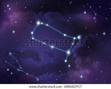 Zodiac star,Gemini constellation, on night sky with cloud and stars