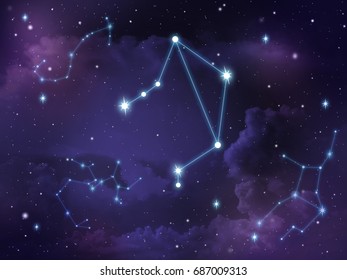 Zodiac Star,Libra Constellation, On Night Sky With Cloud And Stars