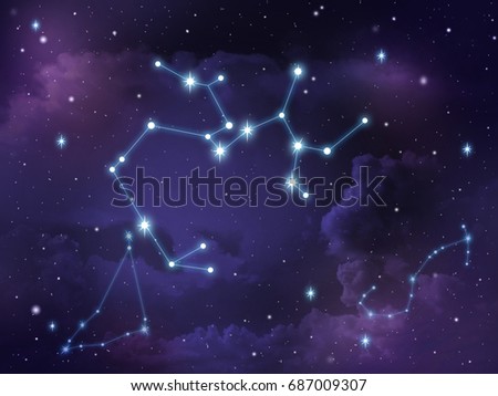 Zodiac star,Sagittarius constellation, on night sky with cloud and stars