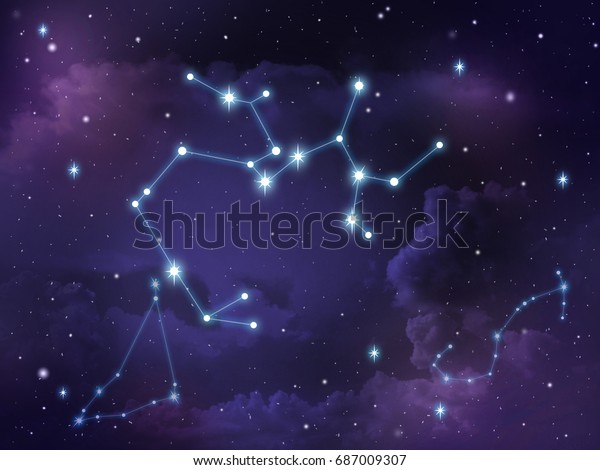 Zodiac star,Sagittarius constellation, on night sky\
with cloud and stars