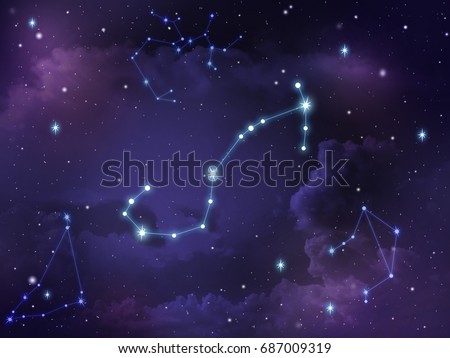Zodiac star,Scorpio constellation, on night sky with cloud and stars