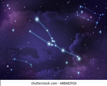 Zodiac Star,Taurus Constellation, On Night Sky With Cloud And Stars