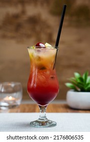 Zombie Cocktail With Fruits And Ice