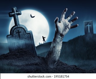 Zombie hand coming out of his grave