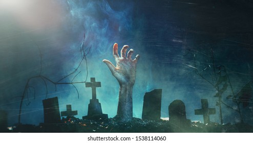 Zombie Hand Rising Out Graveyard Spooky Stock Photo 1538114060 ...