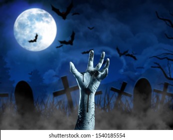 Zombie Hand Rising Out Graveyard Spooky Stock Photo 1540185554 ...