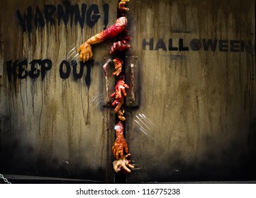 Zombie Hand Through The Door, Useful For Some Halloween Concept