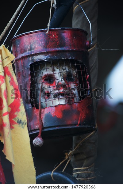 Zombie Head Iron Can Halloween Decor Stock Photo Edit Now 1477920566