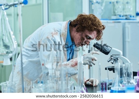 Zombie Man Working In Modern Lab
