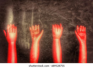 Zombie Red Hands Reaching Up