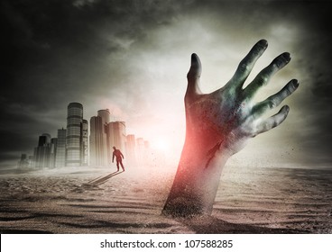 Zombie Rising. A hand rising from the ground!