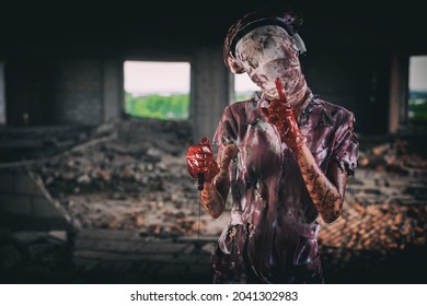 Zombie woman,horror shot the scary evil insane nurse doctor,beautiful, sexy woman,psychosis woman,halloween theme dark ghost