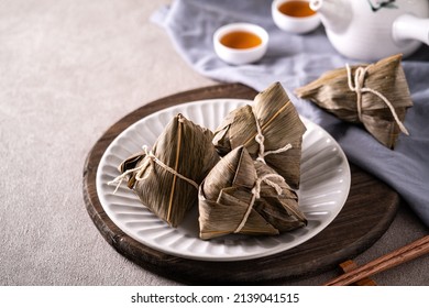 Zongzi. Close up design concept of rice dumpling for traditional Chinese Duanwu Dragon Boat Festival food.