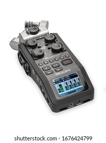 ZOOM H6 HANDY RECORDER Plymouth Devon UK March 18th 2020 Zoom H6 Handy Recorder Multiple Mic Input Recording Equipment Zoom H6 Handy Audio Recorder Clipping Path In JPEG Isolated On White Background