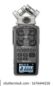 ZOOM H6 HANDY RECORDER Plymouth Devon UK March 18th 2020 Zoom H6 Handy Recorder Multiple Mic Input Audio Recording Equipment Zoom H6 Handy Recorder Clipping Path In JPEG Isolated On White Background