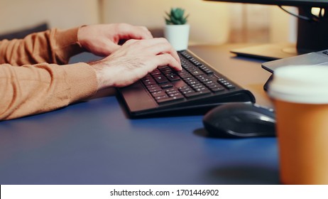 Zoom In Shot Of Creative Game Developer Typing On Keyboard.