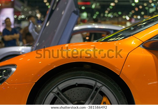 Zoom at sports car wheel and fender in Car show\
event at Bangkok, Thailand. This a open event no need press\
credentials required.