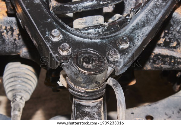 Zoom View Upper Arm Ball Joint and\
Shock Absorber and Car Chassis and Inner Tie Rod\
End