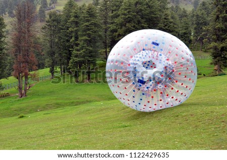 Zorbing ball in the forest for entertainment